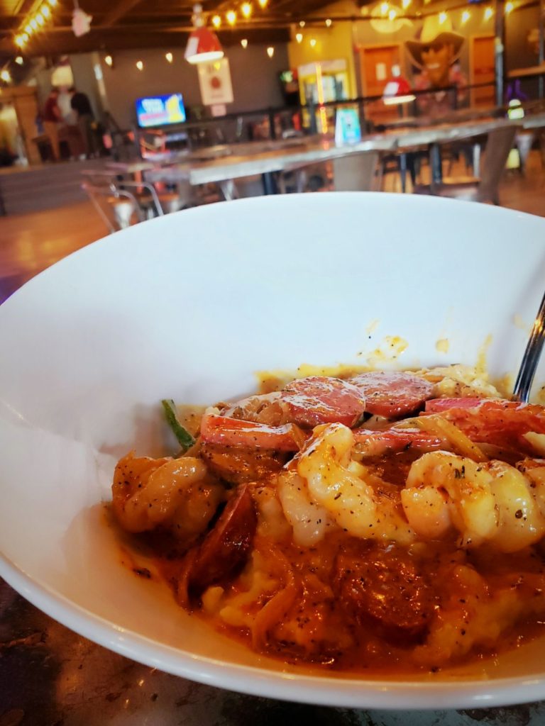 bowl of shrimp and grits from southside social in chattanooga, tennessee