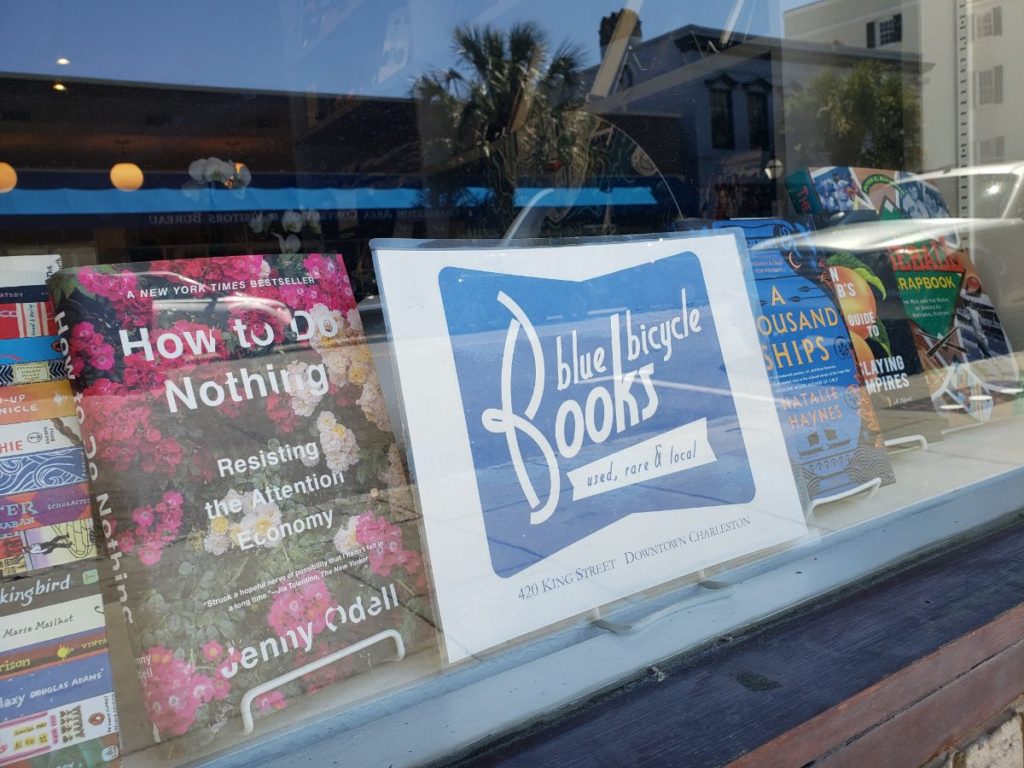 blue bicycle books front window