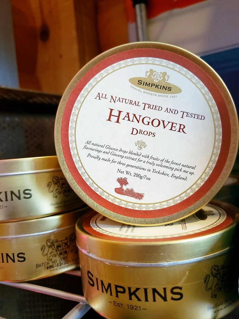 tin of hangover drops in crown & bear british store