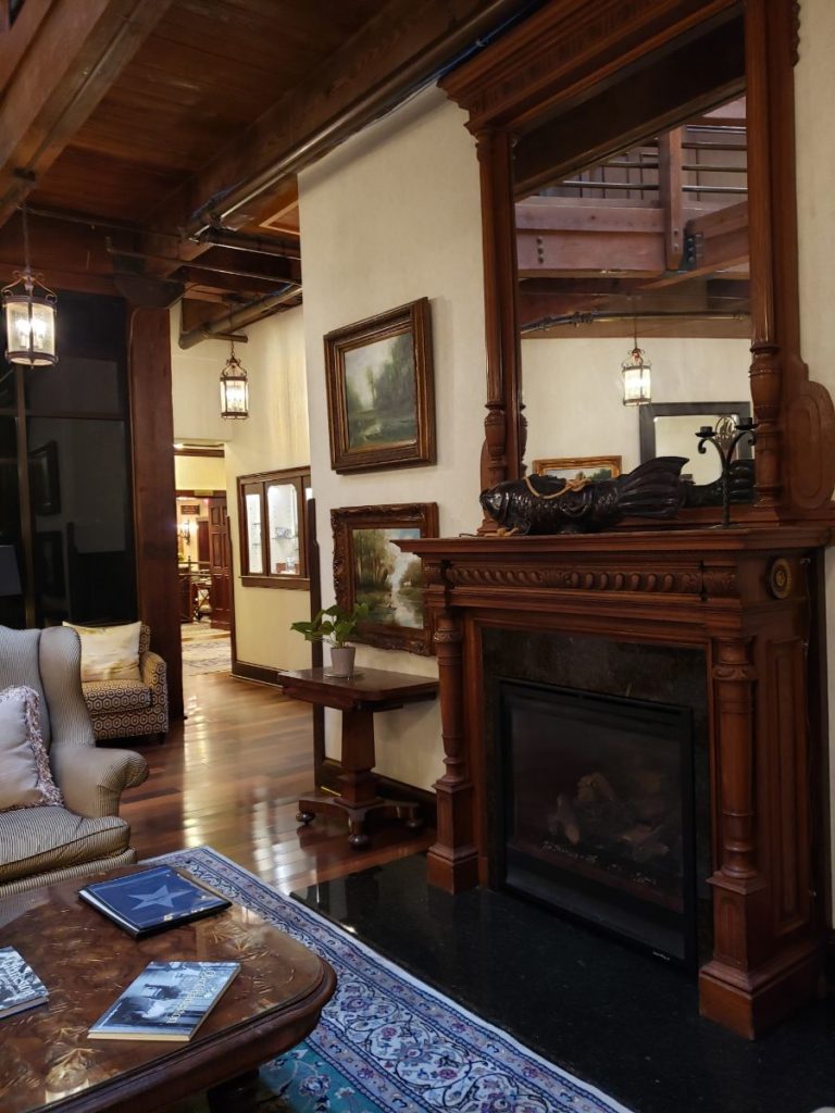 ansonborough inn lobby with fireplace