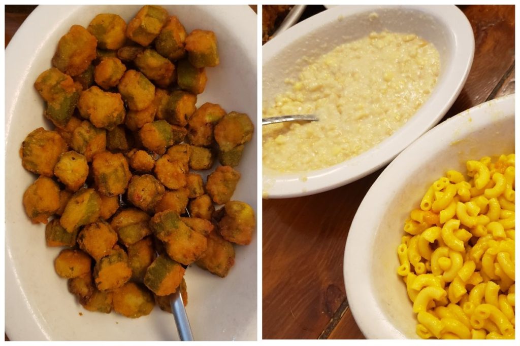 fried okra, corn and mac n cheese