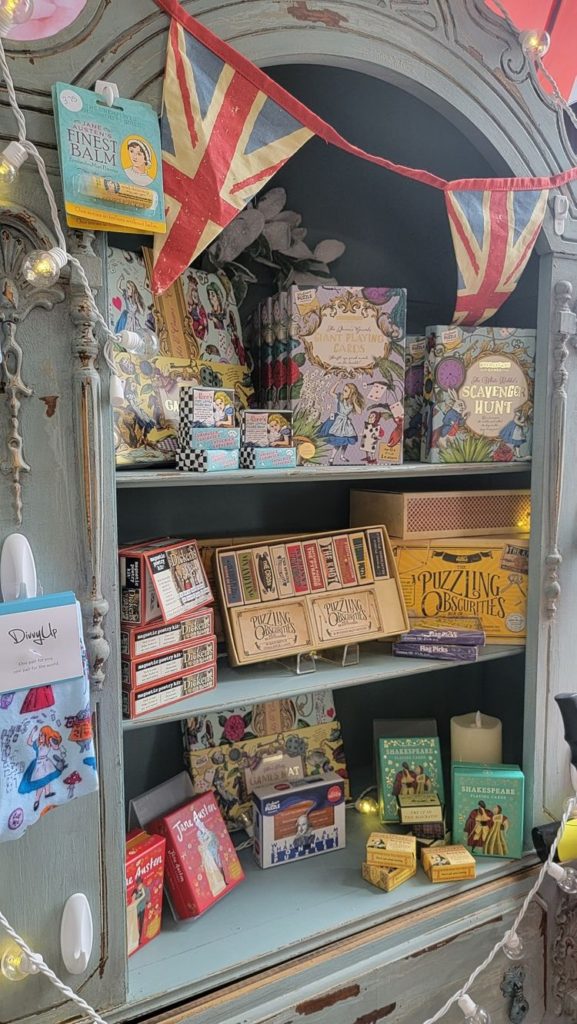 display of british items in Crown & Bear