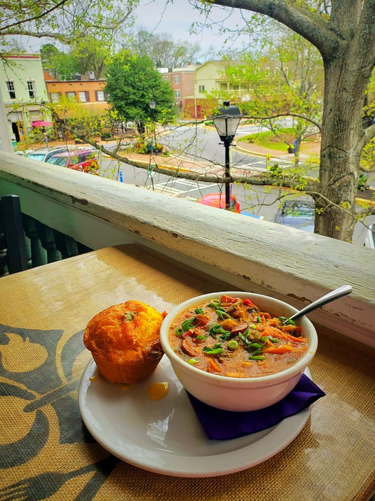 gumbo and cornbread at Bourbon Street Grille in Dahlonega, Georgia